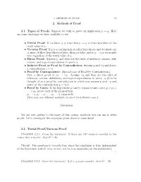 2. Methods of Proof 2.1. Types of Proofs. Suppose We Wish to Prove