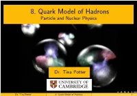 8. Quark Model of Hadrons Particle and Nuclear Physics