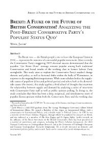 Analyzing the Post-Brexit Conservative Party's Populist Status Quo1 Winn, Jacob2