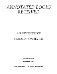 Annotated Books Received