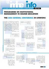 PROGRAMME on INSTITUTIONAL MANAGEMENT in HIGHER EDUCATION July 2004