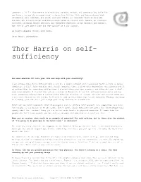 Thor Harris on Self-Sufficiency