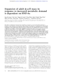 Cell Mass in Response to Increased Metabolic Demand Is Dependent on HNF-4␣