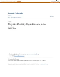 Cognitive Disability, Capabilities, and Justice Serene Khader Stony Brook University