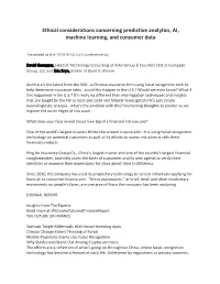 Ethical Considerations Concerning Predictive Analytics, AI, Machine Learning, and Consumer Data