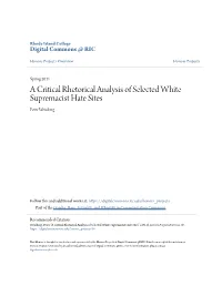 A Critical Rhetorical Analysis of Selected White Supremacist Hate Sites Peter Weinberg