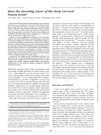 Does the Investing Layer of the Deep Cervical Fascia Exist? Lance Nash, M.Sc.,* Helen D