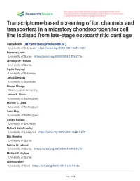Transcriptome-Based Screening of Ion Channels and Transporters in a Migratory Chondroprogenitor Cell Line Isolated from Late-Stage Osteoarthritic Cartilage