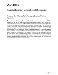 Asset Allocation Educational Discussion Biographies