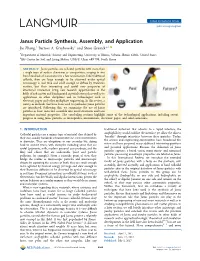 Janus Particle Synthesis, Assembly, and Application † ‡ ‡ Jie Zhang, Bartosz A