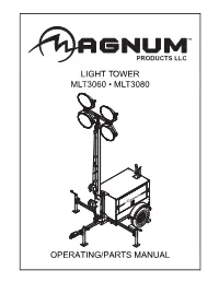 Light Tower Mlt3060 • Mlt3080 Operating/Parts Manual
