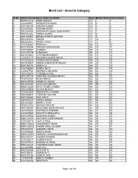 Merit List - General Category