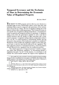 Temporal Severance and the Exclusion of Time in Determining the Economic Value of Regulated Property