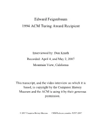 Edward Feigenbaum 1994 ACM Turing Award Recipient