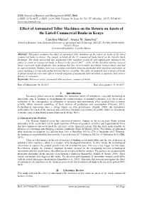 Effect of Automated Teller Machines on the Return on Assets of the Listed Commercial Banks in Kenya