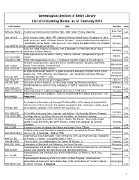 Genealogical Section of Selby Library List of Circulating Books As of Februray 2014