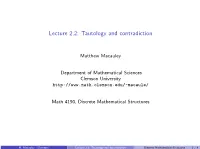 Lecture 2.2: Tautology and Contradiction