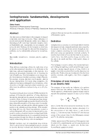 Iontophoresis: Fundamentals, Developments and Application