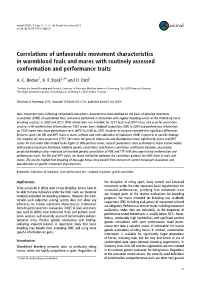 Correlations of Unfavorable Movement Characteristics in Warmblood Foals and Mares with Routinely Assessed Conformation and Performance Traits