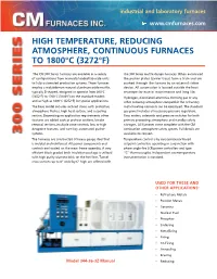 High Temperature, Reducing Atmosphere, Continuous Furnaces to 1800°C (3272°F)