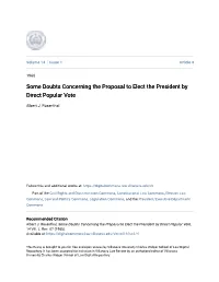 Some Doubts Concerning the Proposal to Elect the President by Direct Popular Vote