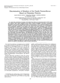 Discrimination of Members of the Family Pasteurezlaceae Based On