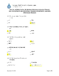 Adv. No. 12/2019, Cat No. 28, Mechanic Electronics Instructor (Theory), SKIL DEVELOPMENT and INDUSTRIAL TRAINING DEPARTMENT, HARYANA Afternoon Session