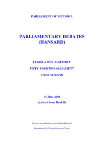 Assembly Parlynet Extract 13 June 2001 from Book 8