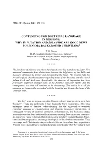 Contending for Doctrinal Language in Missions: Why Imputation and Sola Fide Are Good News for Karma-Background Christians1