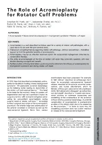 The Role of Acromioplasty for Rotator Cuff Problems