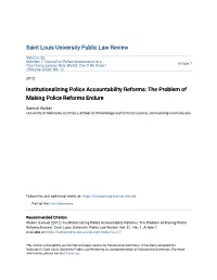 Institutionalizing Police Accountability Reforms: the Problem of Making Police Reforms Endure