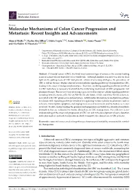Molecular Mechanisms of Colon Cancer Progression and Metastasis: Recent Insights and Advancements