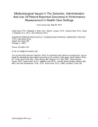 Reported Outcomes in Performance Measurement in Health Care Settings