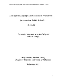 An English Language Arts Curriculum Framework for American Public Schools