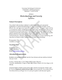 Biotechnology and Society Syllabus