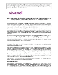 Report on the Special Dividend in Kind and on the Special Interim Dividend in Kind to Be Distributed in the Form of Universal Music Group N.V