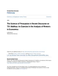 The Science of Persuasion in Recent Discourse on T.R. Malthus: an Exercise in the Analysis of Rhetoric in Economics
