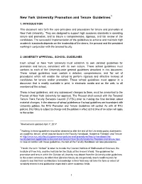 New York University Promotion and Tenure Guidelines