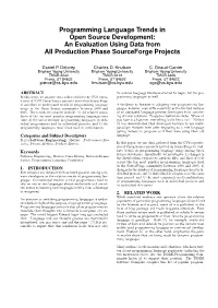 Programming Language Trends in Open Source Development: an Evaluation Using Data from All Production Phase Sourceforge Projects