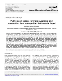 Public Open Spaces in Crisis: Appraisal and Observation from Metropolitan Kathmandu, Nepal
