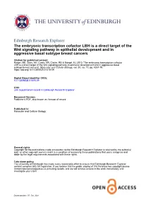 The Embryonic Transcription Cofactor LBH Is a Direct Target of the Wnt Signaling Pathway in Epithelial Development and in Aggressive Basal Subtype Breast Cancers