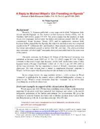 A Reply to Michael Witzel's 'Ein Fremdling Im Rgveda'
