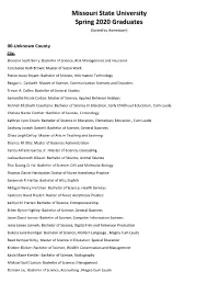 Missouri State University Spring 2020 Graduates (Sorted by Hometown)