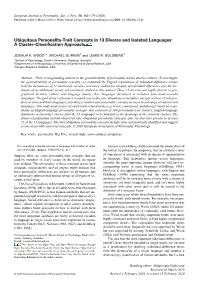 Ubiquitous Personality-Trait Concepts in 13 Diverse and Isolated Languages: a Cluster–Classiﬁcation Approach