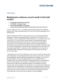 Bertelsmann Achieves Record Result in First Half of 2013