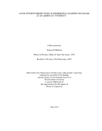 Saudi Student Perspectives of Experiential Learning Programs at an American University
