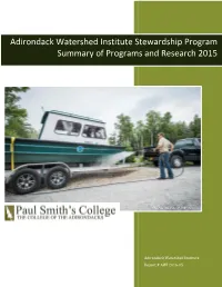 Adirondack Watershed Institute Stewardship Program Summary of Programs and Research 2015