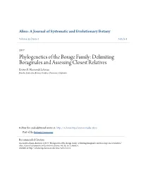 Delimiting Boraginales and Assessing Closest Relatives Kristen E