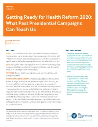 Getting Ready for Health Reform 2020: What Past Presidential Campaigns Can Teach Us