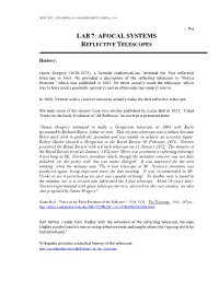 Lab 7: Afocal Systems Reflective Telescopes